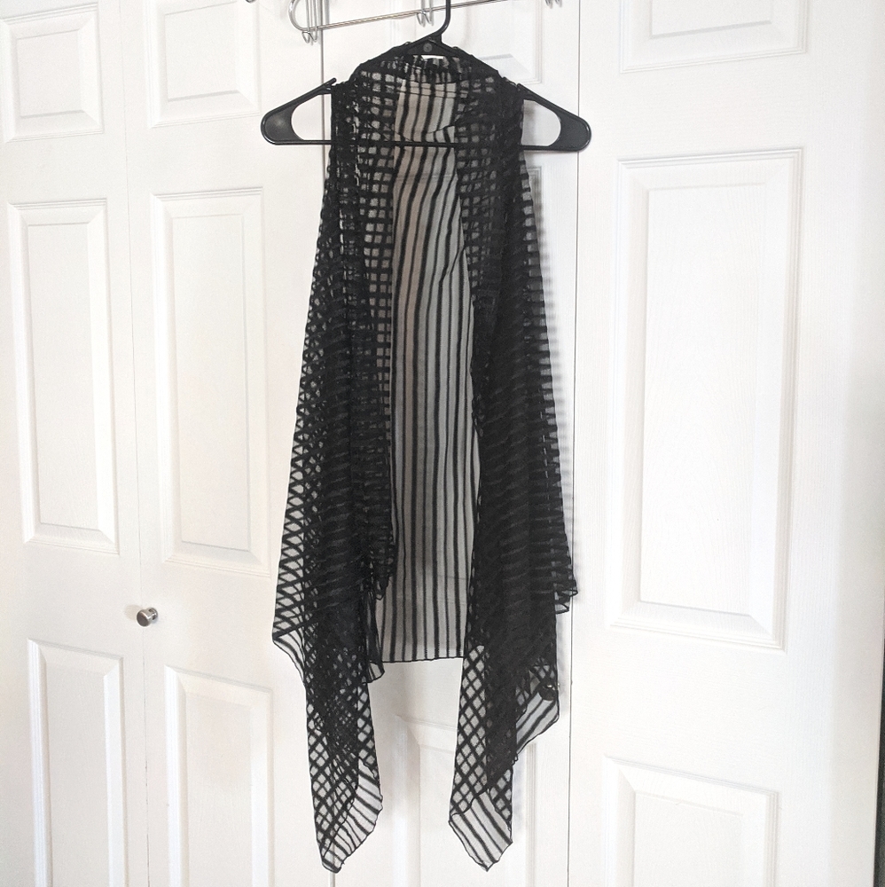 Black Sheer Stripe Long Flowy Vest Cardigan